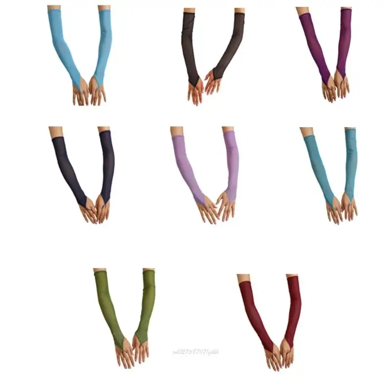 X5XA Seethrough Full Length Gloves Sheer Fingerless Arm Sleeves For Women Stage Show
