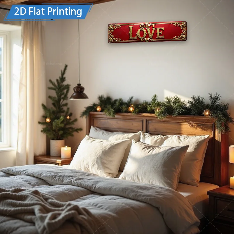 [2D FLAT] علامة معدنية مكونة من قطعة واحدة، علامة معدنية هدية حب من الذهب الأحمر مقاس 4 × 16 بوصة لديكور عيد الميلاد