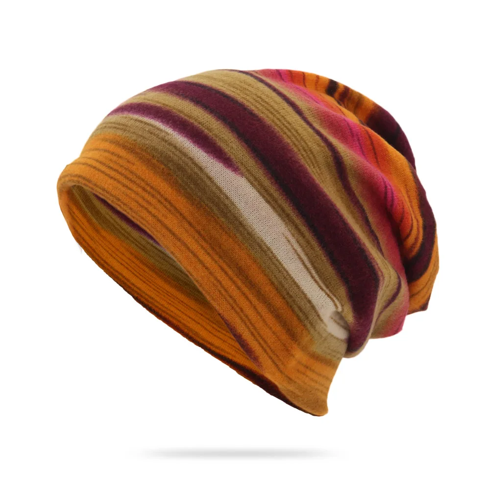 Stripe Print Beanie Spring  Autumn Men Women Thin Knitted Hat Outdoor Travel Casual  Bonnet Rainbow Scarf Hedging Cap