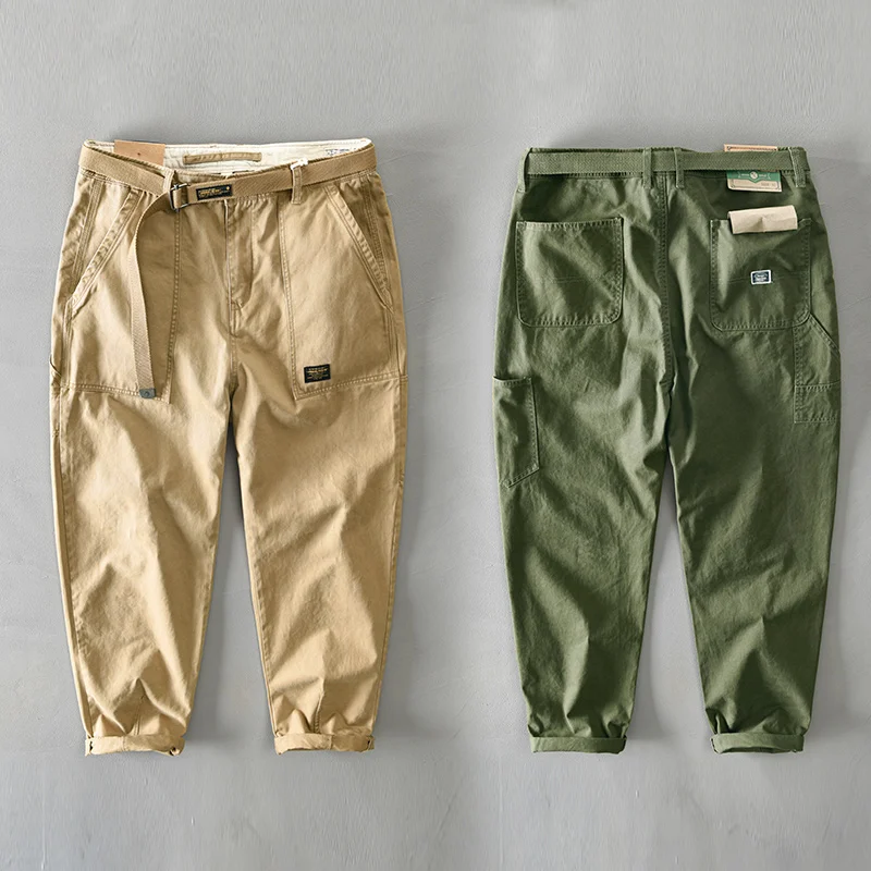 

Высококачественные повседневные брюки из 100% хлопка, мужские рабочие свободные брюки с коническим узором, корейские брюки INS Y2K Harajuku, армейские зеленые брюки цвета хаки, мужские 28-38