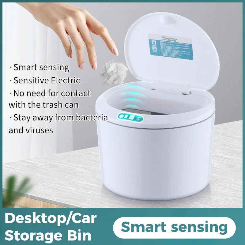 

Smart Induction Trash Can Auto Sensor Dustbin Kitchen Bathroom Rubbish Basket Car Waste Bin Desktop Office Garbage Bucket