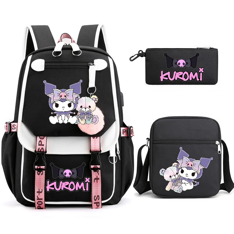 3 Stuks Kuromi Rugzakken Patchwork Capaciteit Vrouwen Mannen Reizen Mochilas Met Schoudertassen Ins Laptop Tieners Schooltassen