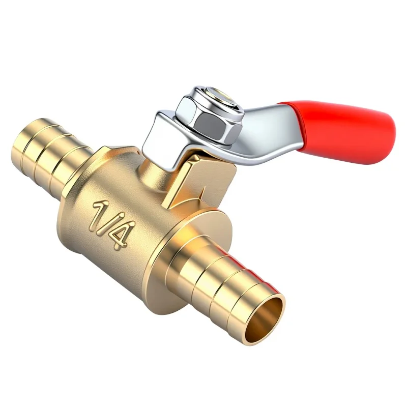 Brass Water Oil Air Gas Fuel Line Shutoff Ball Valve Pipe Fittings Pneumatic Connector Controller Handle 6-12MM Hose Barb Inline