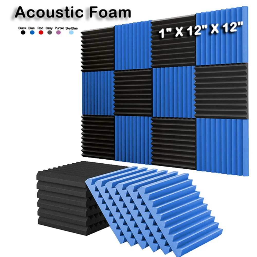 

12/24Pack 1" X 12" X 12" SoundProof Foam Panels Studio Acoustic Foam Panels Sponge Pad Absorption Treatment KTV Room Office Wall