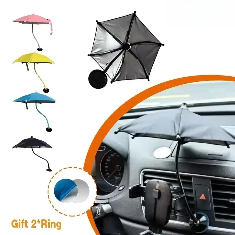 Phone Mini Umbrella Sun Shade Car Phone Holder Sunscreen Glare Block Outdoor Accessories Windshield Dashboard Clip Mount Kit Set