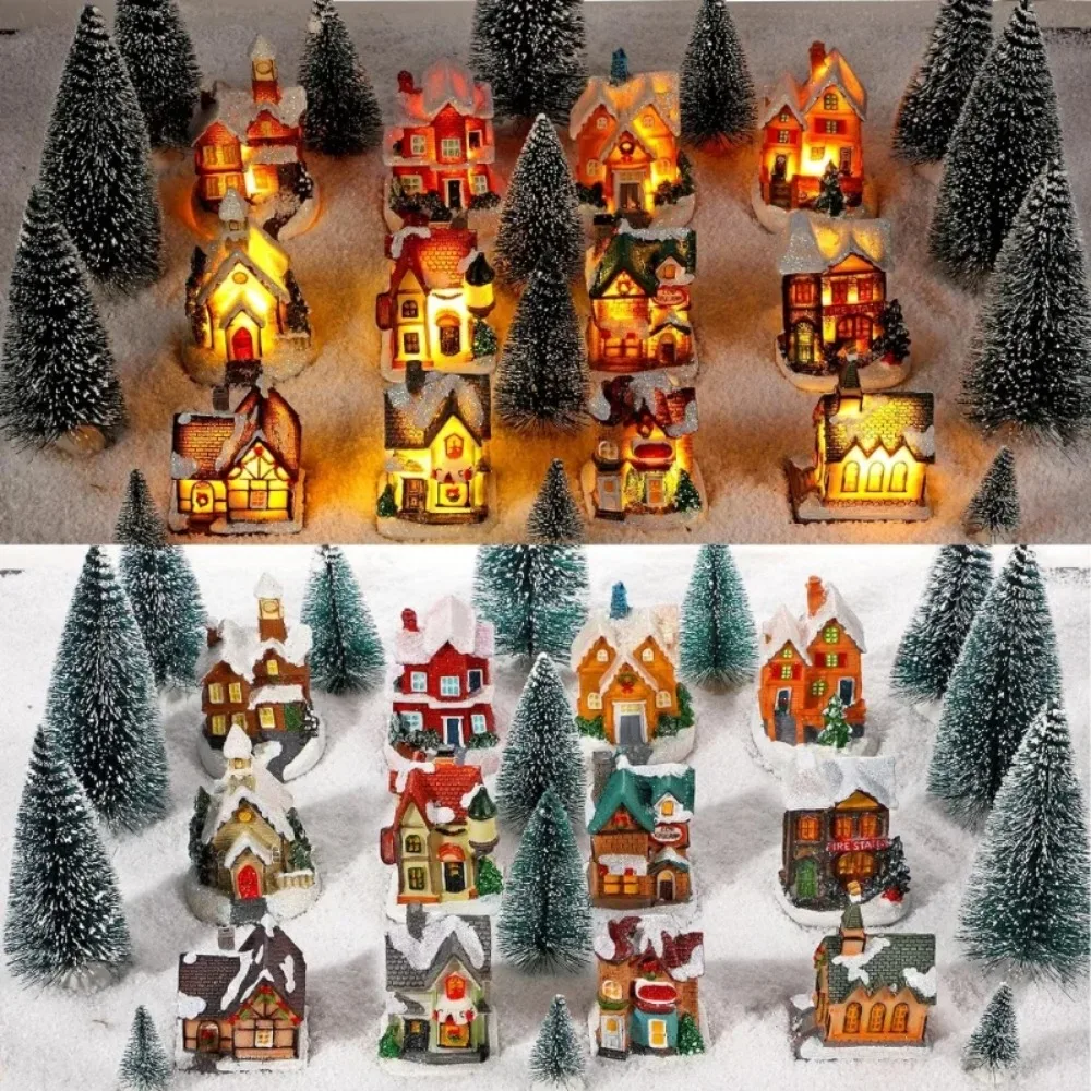 Lumières LED de Noël miniatures en résine, ornements d'éclairage, meubles de maison, décoration de maison, cadeaux de Noël, Kerstdorp