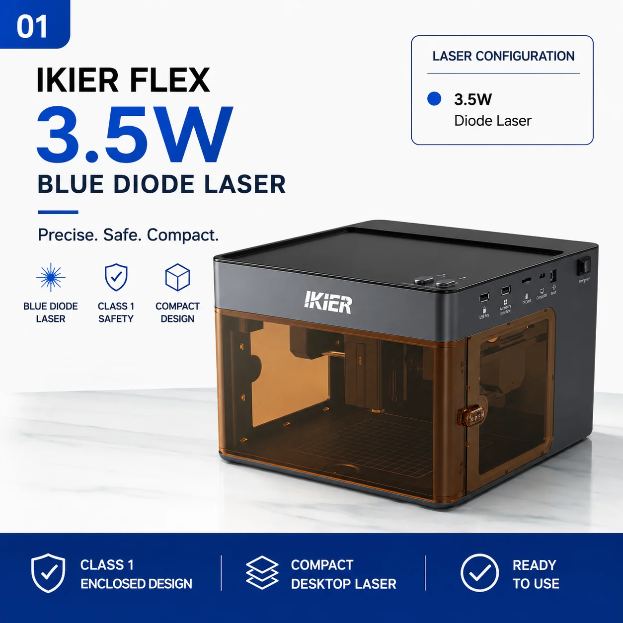 IKier Flex 3.5W/7W/12W Diode Lasergraveermachine 1.2W IR Optioneel Dubbele Laser Klasse 1 Gesloten Graveermachine voor Hout Metaal Acryl