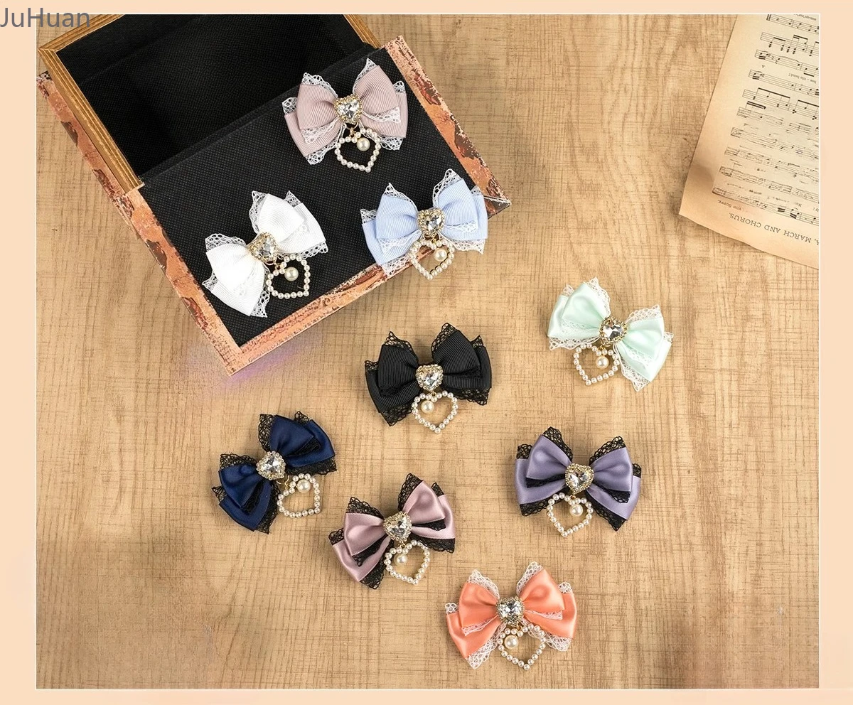 

Japanese Mines Are Black Pink Mass-produced Handmade Lolita Lace Bows, Love Rhinestone Hairpins, Mini Edge Clips, Cute Girls.
