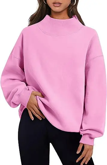 

2023 Women's Autumn and Winter Loose Casual Half Turtle Collar Fleece Sweatshirt with Slit Neck Winter Clothes Women