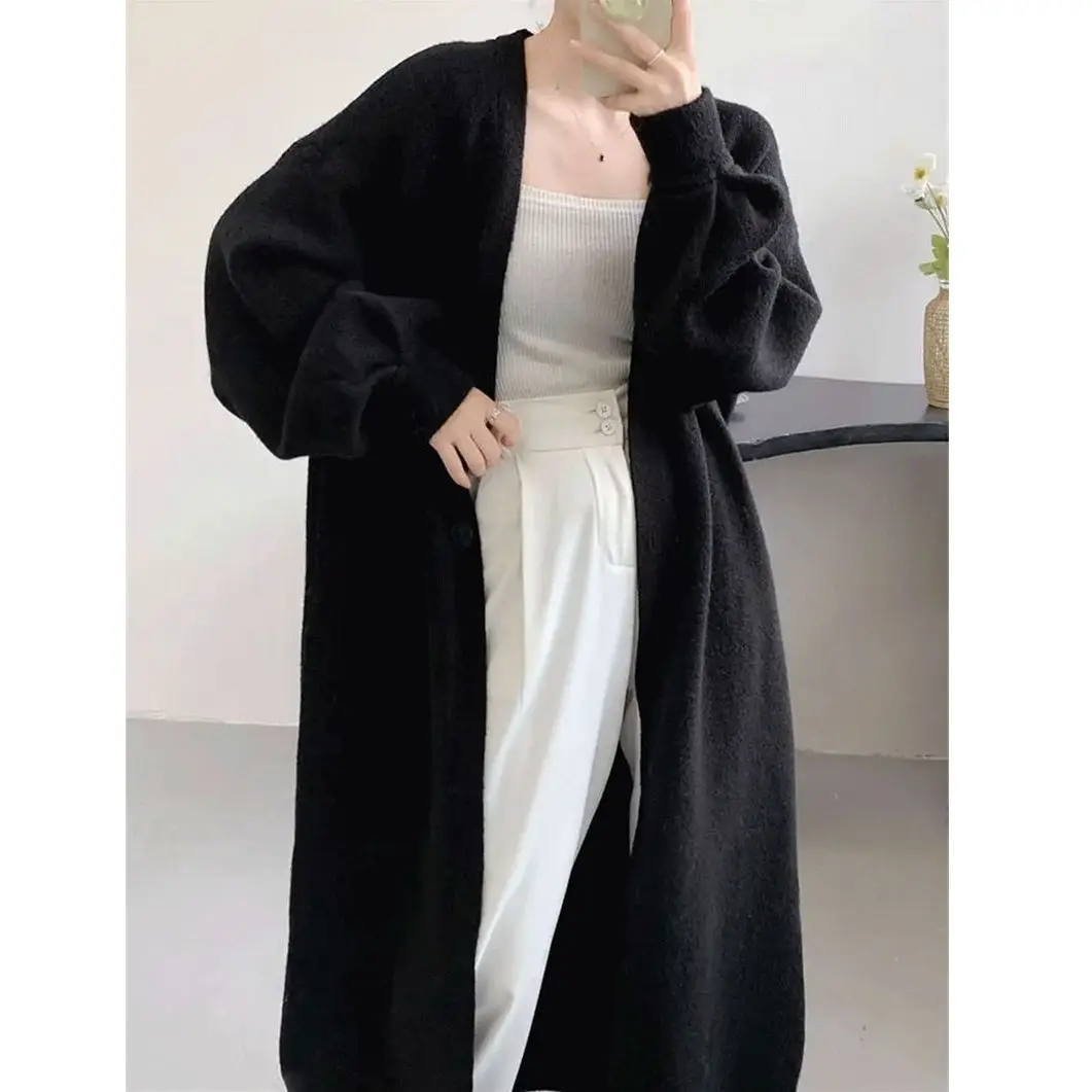 Soft Knitted Cardigan Sweater Women Spring Autumn Loose Large Size Lazy Wind   Velvet Long Coat Furry Cardigans