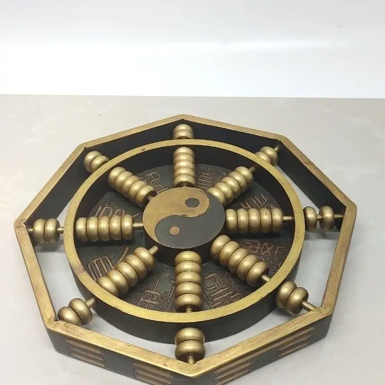 Chinese Feng Shui Brass Bagua Abacus Yin Yang Tai Chi Rotatable Desk Ornament Wealth Lucky Decor