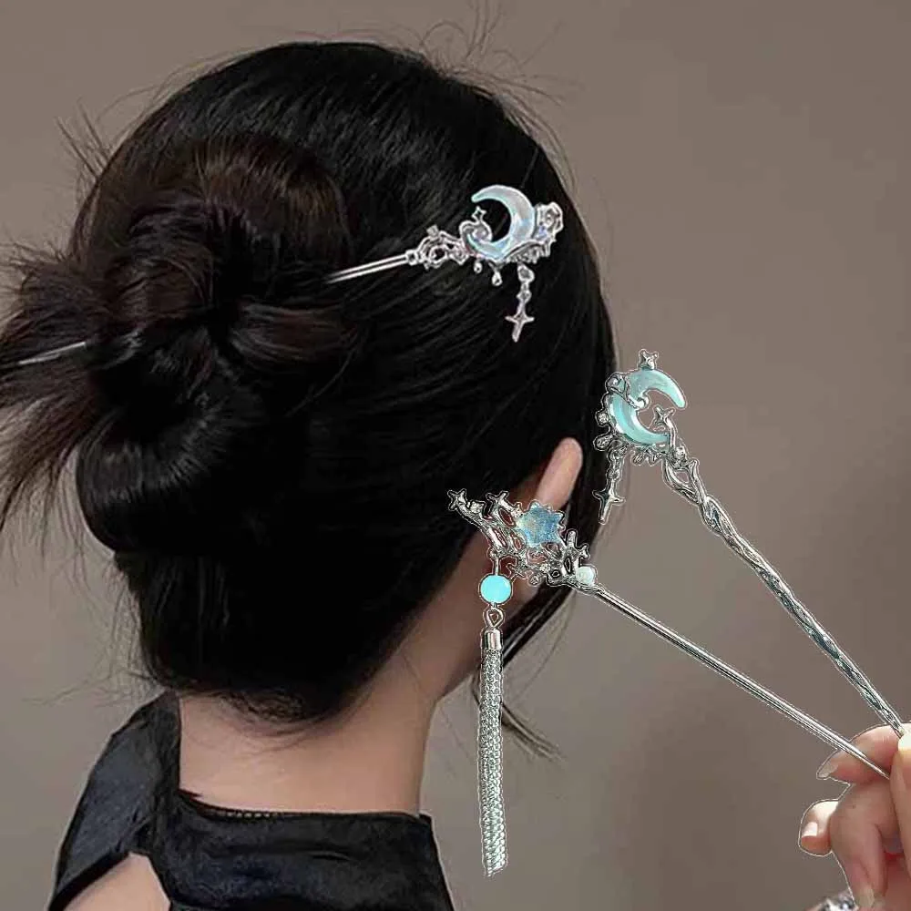 Picture 3: Moonstone Star Moon Hair Stick Metal Branch Hairpins Hair Fork Bun Chinese Style Hair Accessories Girls Hair Jewelry Headdress