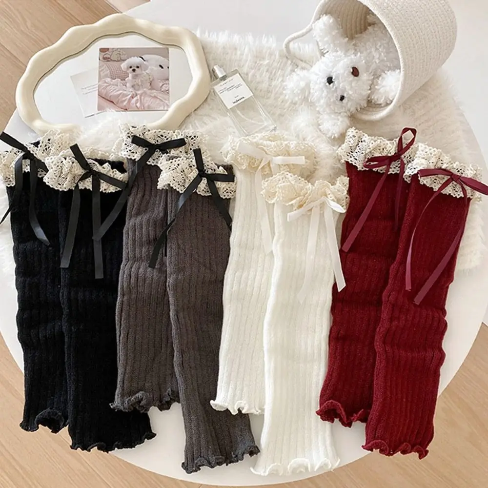 Kawaii Solid Color Kids Lace Leg Warmers Lace Trim Knitted Children's Foot Warmer Sweet Style Foot Cover Autumn Season