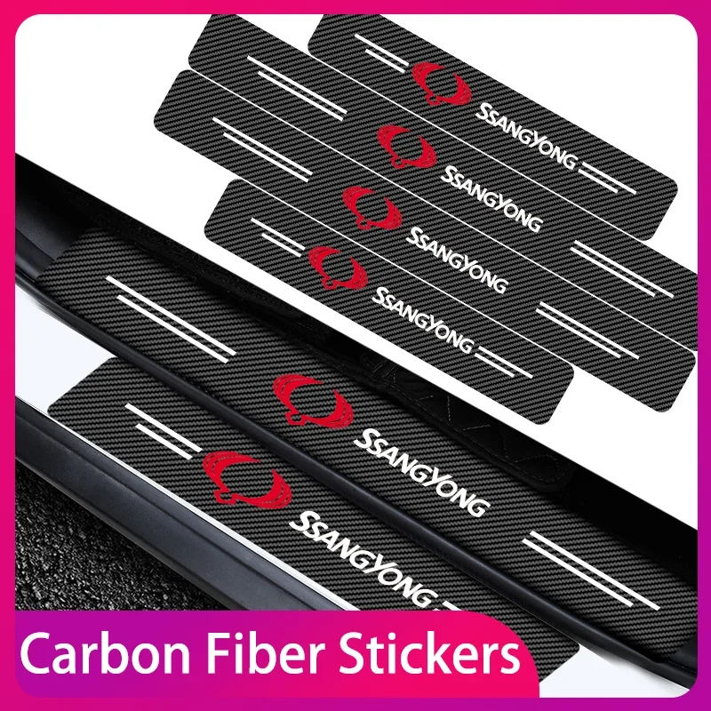 

4pcs Carbon Fiber Car Door Sill Sticker Auto Door Threshold Scratch Waterproof For Ssangyong Rexton 2 Tivolan Musso Tivoli Kyron