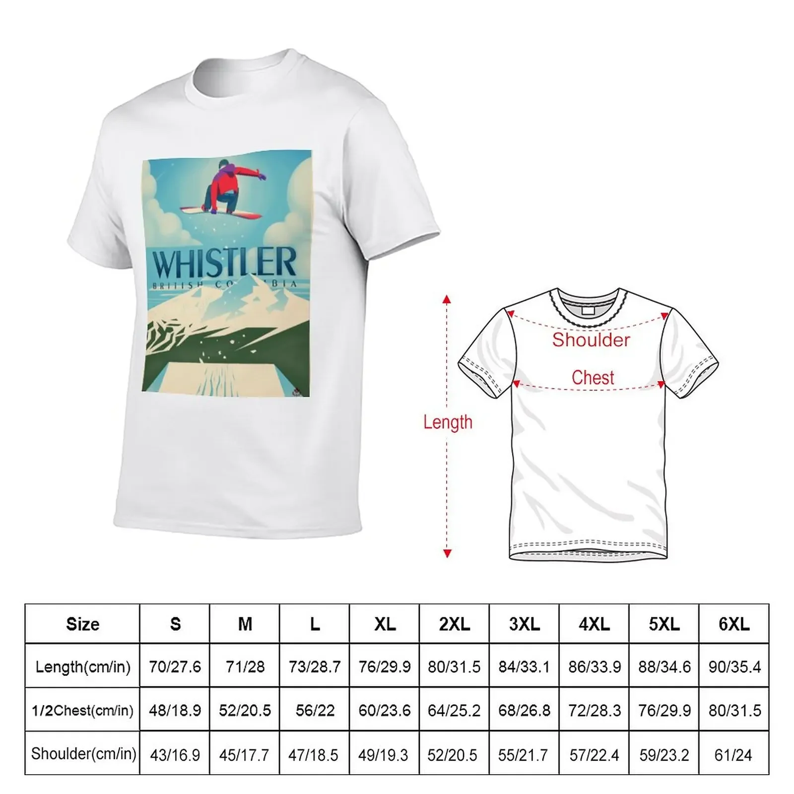 Snowboard Booter Whistler, BC Travel Poster T-Shirt kawaii clothes plus size tops plus sizes mens t shirt graphic