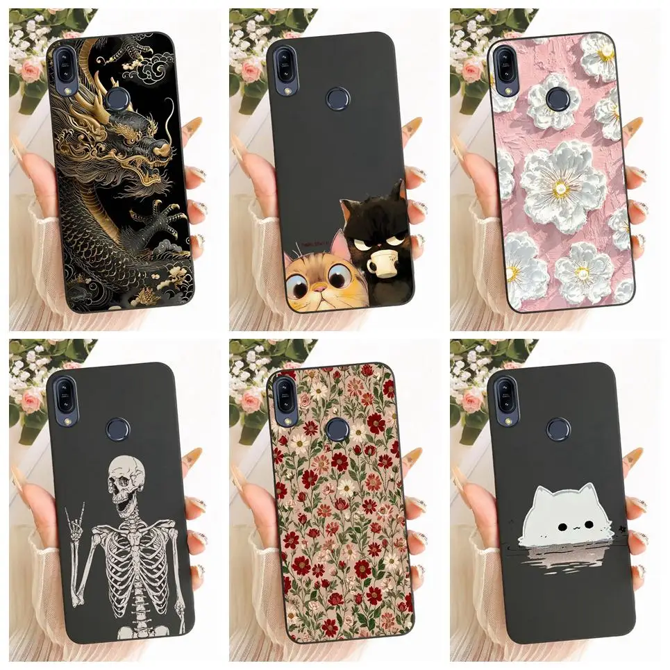 For ASUS ZENFONE MAX PRO M2 ZB633KL ZB631 KL ZB630KL Phone Case Cartoon Cat Flower Butterfly Casing Black Soft Silicone Cover