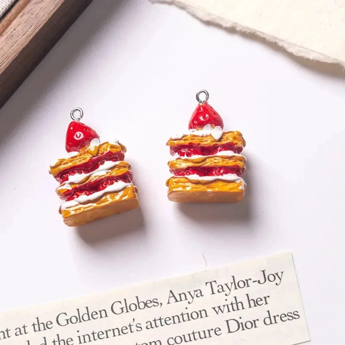10 Pieces Mini Simulated Strawberry Cake Resin Pendants Cute Fruit Cake Charms For Handmade Earring Keychain Making - view 3