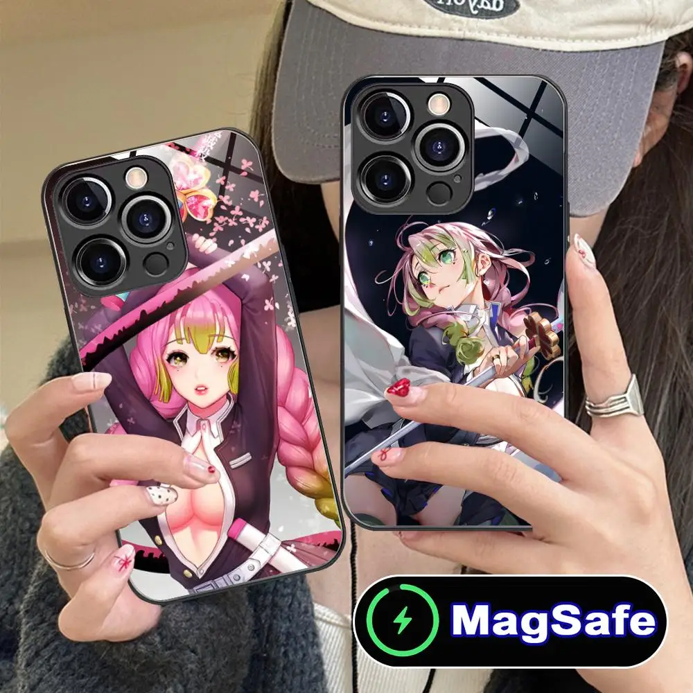 حافظة هاتف Demon Slayer Mitsuri لهاتف iPhone 16 15 14 13 12 11 Pro Max Plus Mini MagSafe غطاء حماية بلون زجاجي جميل