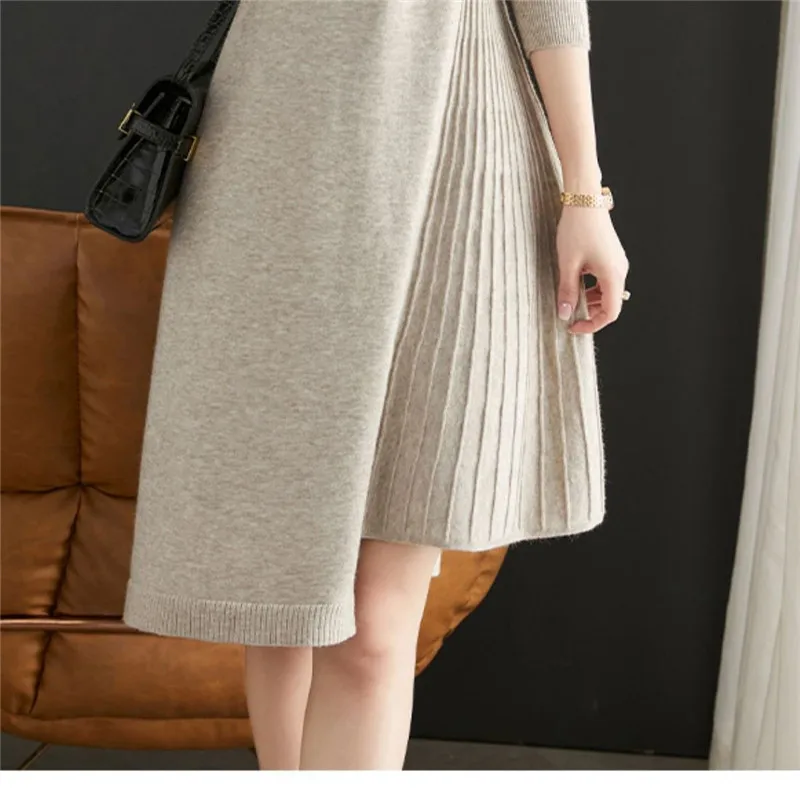 Plus Size Sweater Skirt Women\'s 2025 New Female Dress In Autumn  Winter Long Semi-high Neck Slim Versatile Knit  Vestidos