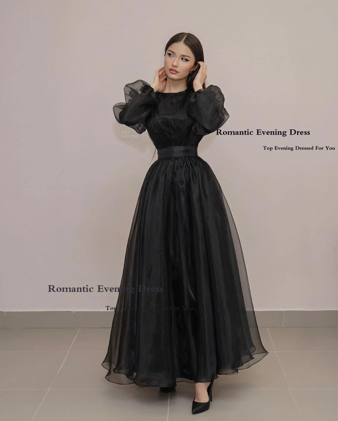 Romantic Simple Tulle Puff Full Sleeves Evening Dresses Elegant A-Line Floor Length Formal Party Dresses Saudi Arabia Prom Gowns