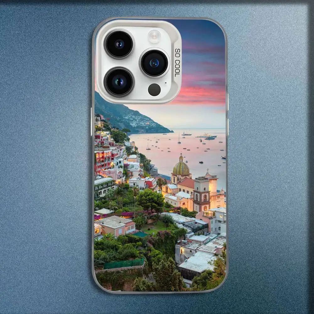 เคสโทรศัพท์ลายชายฝั่งอามัลฟีแบบยุโรป สำหรับ iPhone 17,16,15,14,13,12,Pro,Max,Plus,E,SE4,Air,Mini สีขาว กล่อง IMD