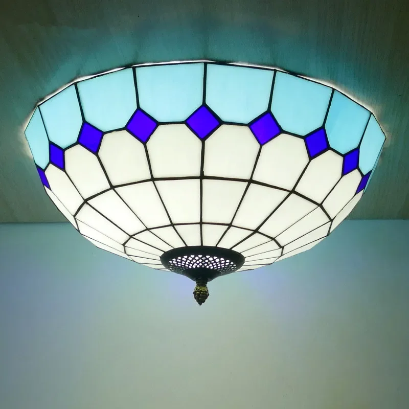 APRIL Tiffany Ceiling Light Mediterranean Sea Bedroom Study Modern Creative Bar Counter Corridor Colored Glass Ceiling Light image 3