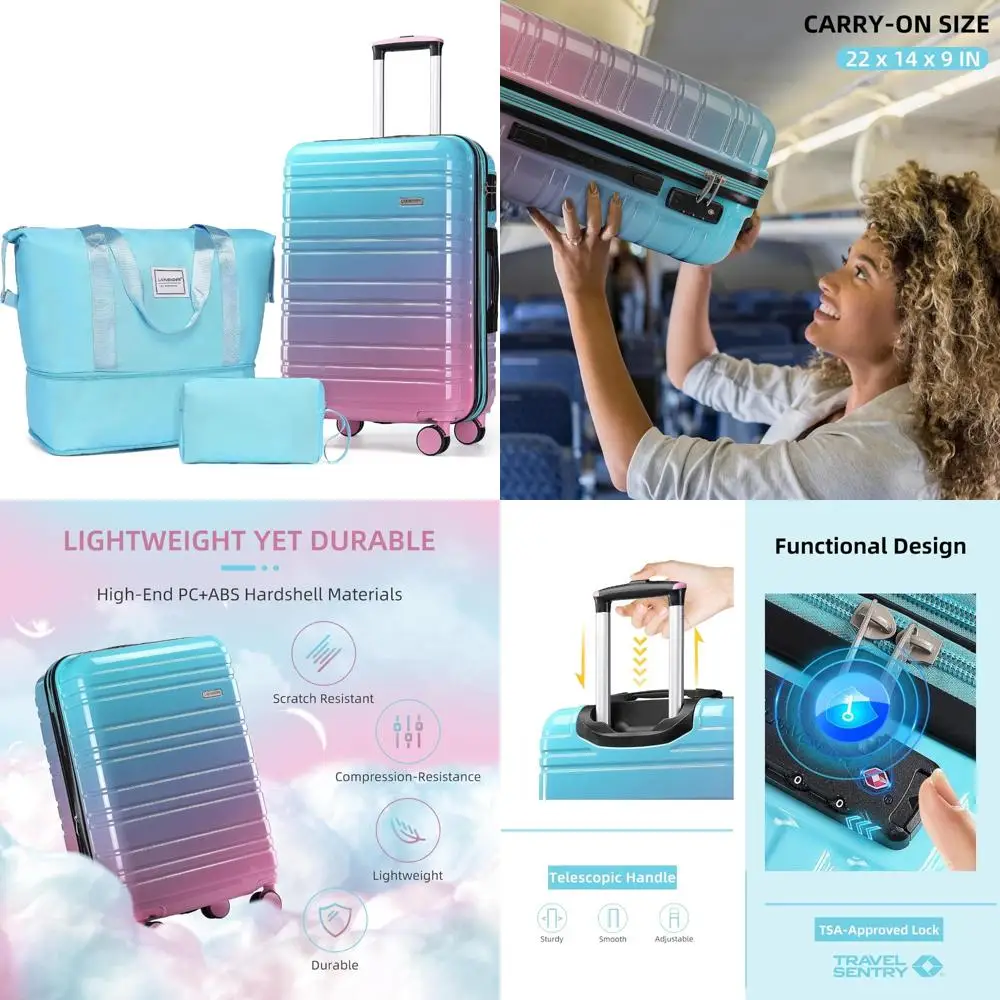 

Набор чемоданов Hardside Spinner из 3 предметов, 20-дюймовая ручная кладь, материал ПК + АБС-пластик, подходящий чемодан для авиакомпании большой вместимости