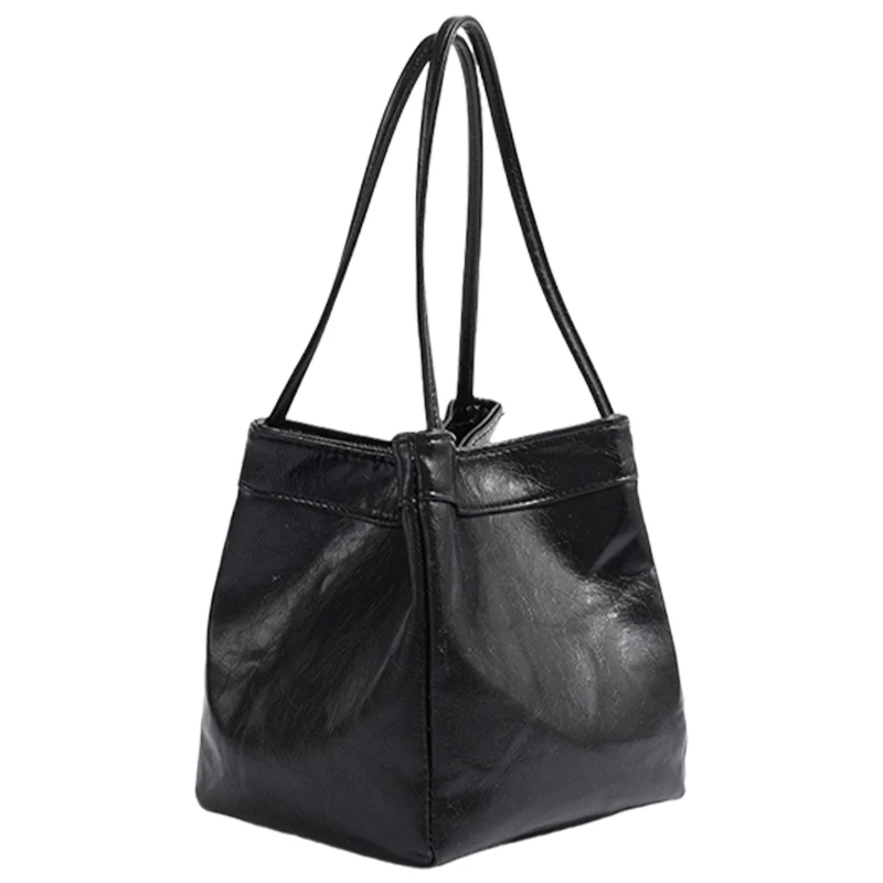 E74B Women Armpit Bag PU Leather Shoulder Bag Silver Bucket Bag Korean Styles Casual Handbag All-matching Underarm Bag