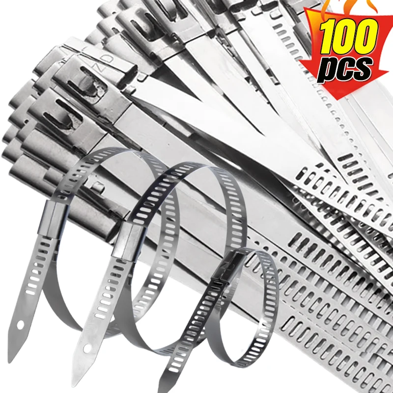 Nuove fascette per cavi in acciaio inossidabile Cinghia avvolgente in metallo autobloccante Fascette per cavi multiuso Elementi di fissaggio per cavi Organizzatore di hardware Commercio all'ingrosso