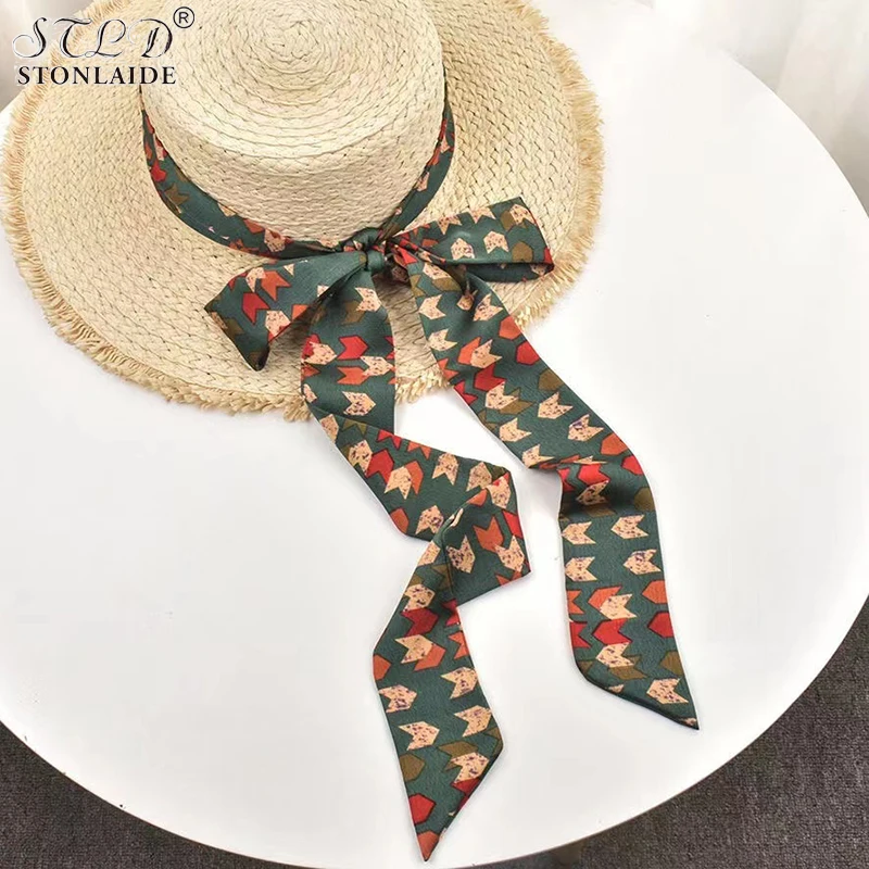 Spring Summer Women Dress Pants Belt Fashion Printing Multifunctional Women Imitation Silk Scarf Hats Ribbon Bag Straps 5X195CM