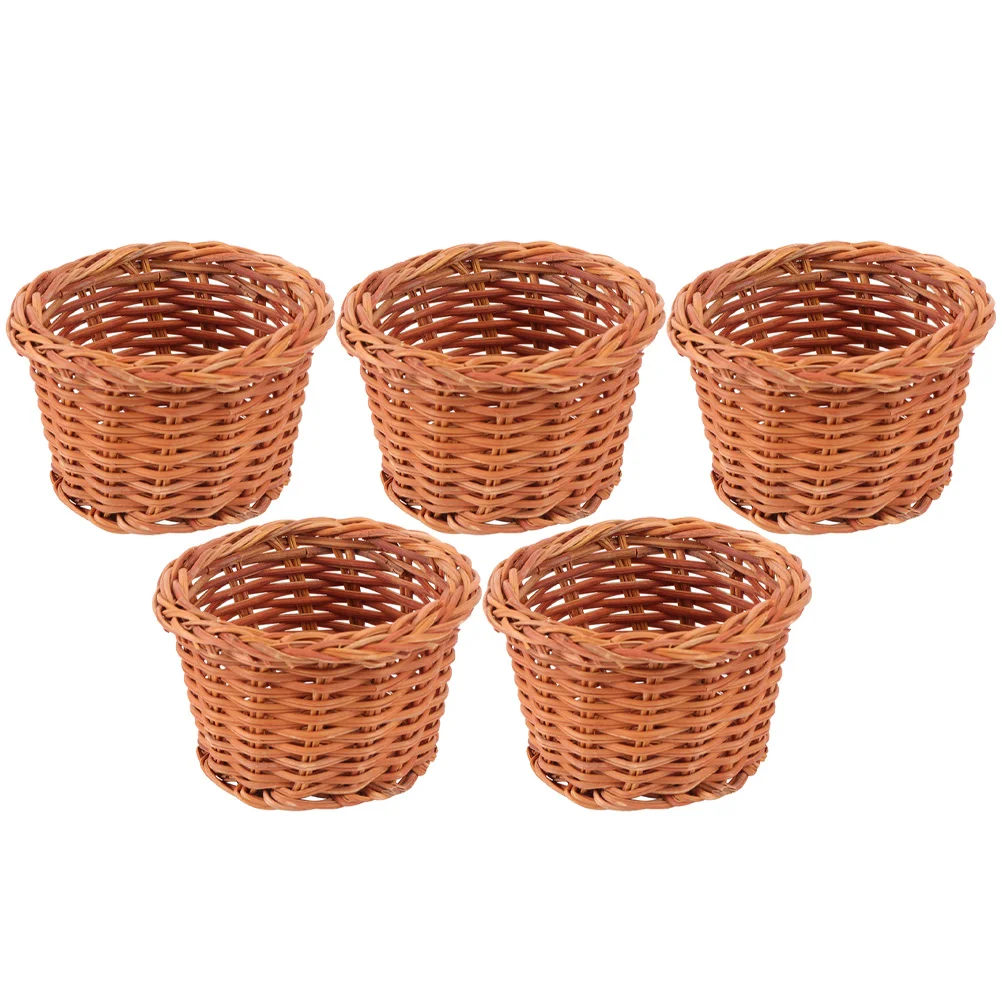 5 Pcs Mini Woven Basket House Accessories Kids Accessory Toy Room Convenient Carry Ornament Rattan Miniature Baskets