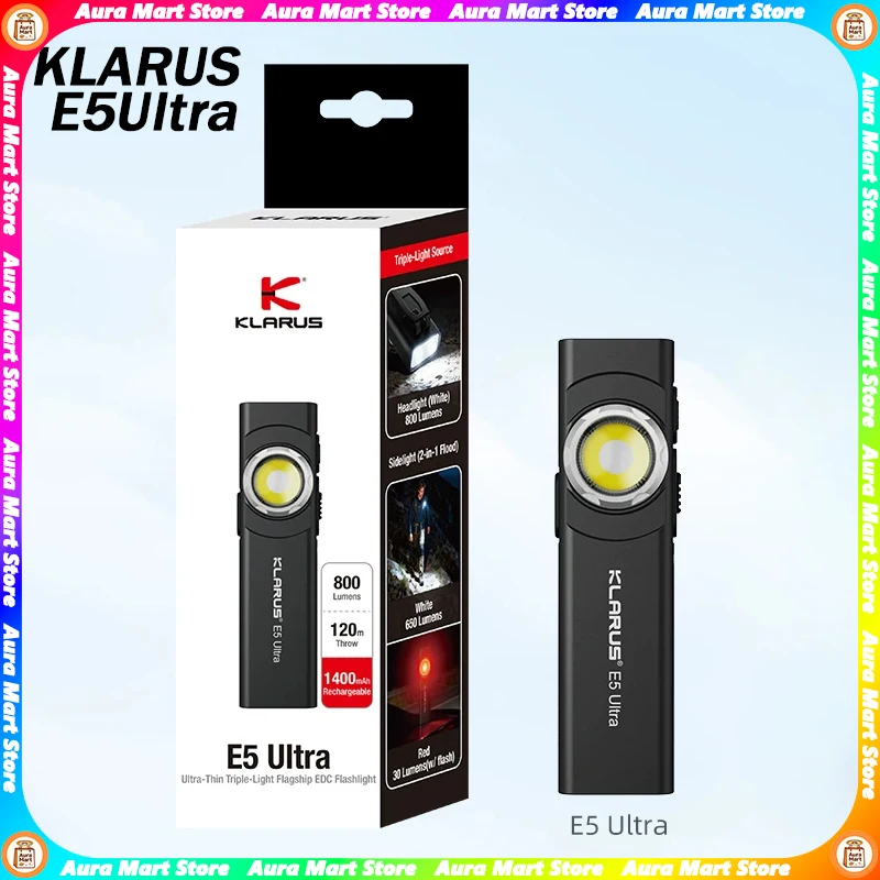klarus-e5-ウルトラポケット懐中電灯-ハイパワー-type-c充電式-マグネットテール＆クリップ付き-1400mahバッテリー-850ルーメン-edc-薄型