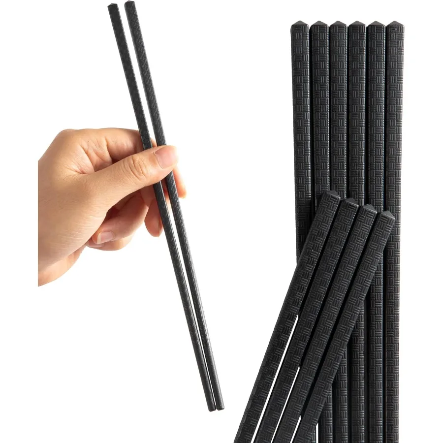 

10 Pairs Fiberglass Reusable Chopsticks with Alloy Tips for Dining and Takeout Nonslip Design Dishwasher Safe 9.5 Inches Long I