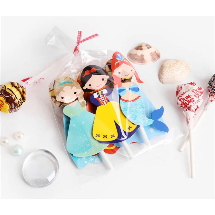 30Pcs Lollipop Candy Heroes Kids Birthday Favors Princess Party Decor Lollipop Card Holder Paper Mermaid Girls Boys Decoration