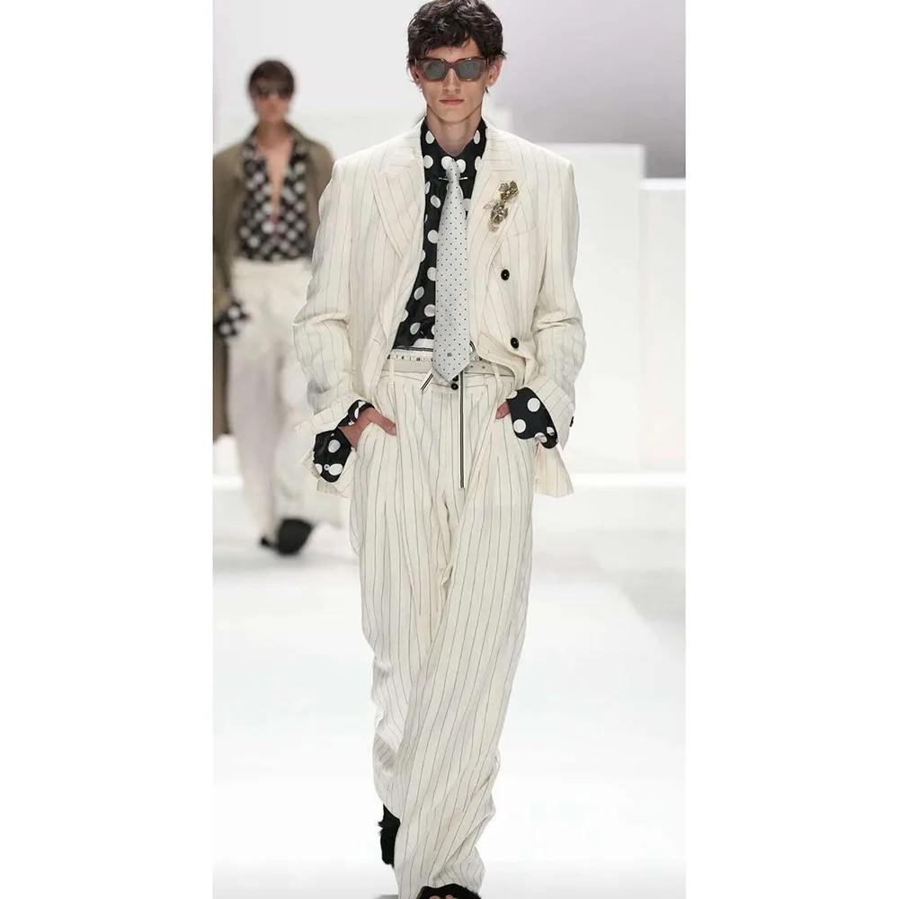 

Biege Men Suits High Quality Business Formal Occasion 2 Pieces Jacket Pant Single Breasted Peak Lapel Male Clothing Fashion