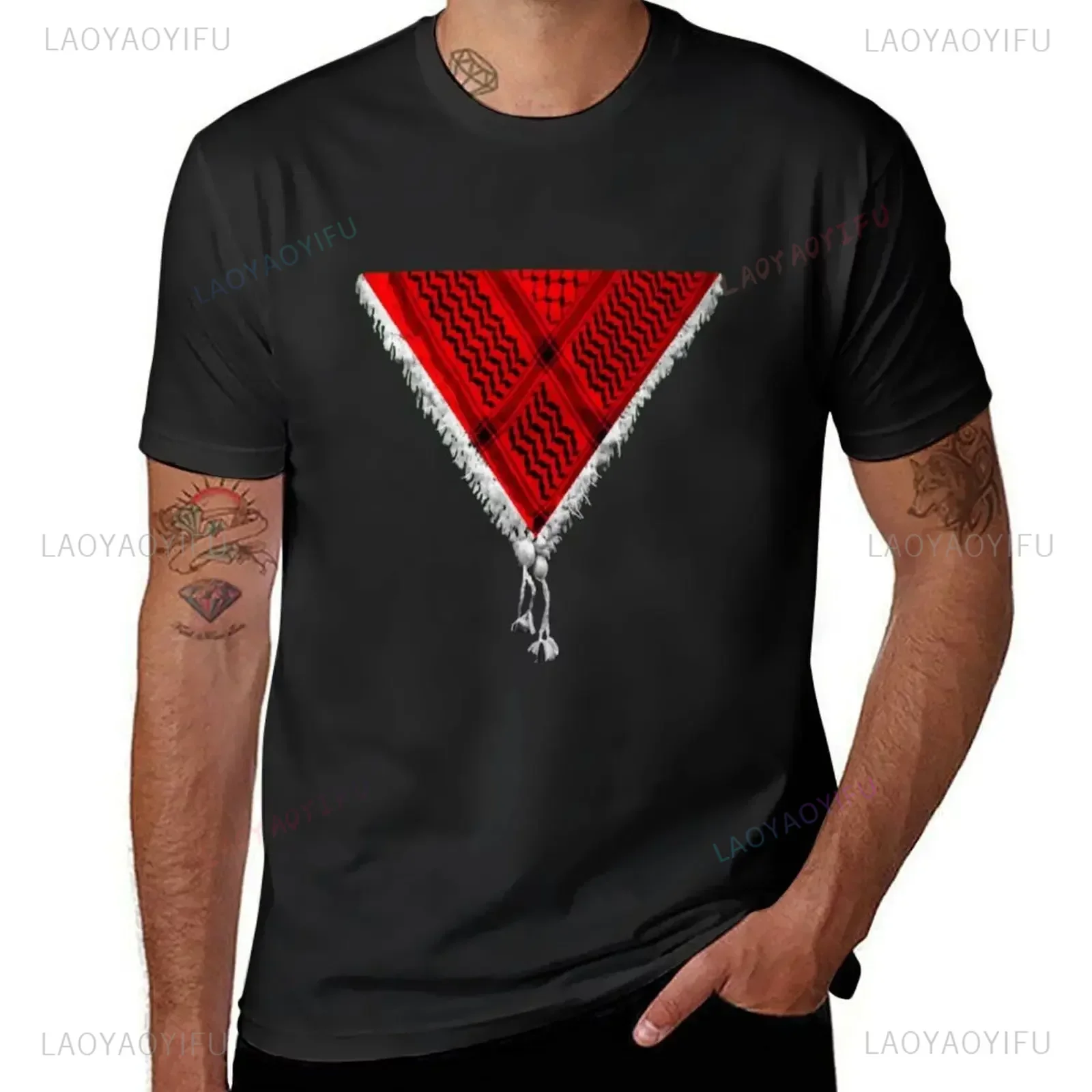 The Red Triangle Printed T-shirt Blacks Kawaii Clothes T-shirt High Quality Cotton Men Summer Short-sleev