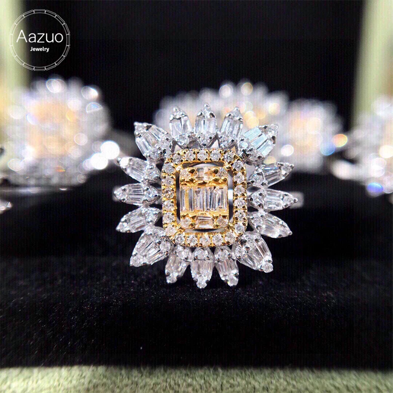 

Aazuo Fine Jewelry 18K White Gold Real Diamonds 0.65ct Luxury Daisy Flower Ring Gift For Women Engagement Halo anillos mujer