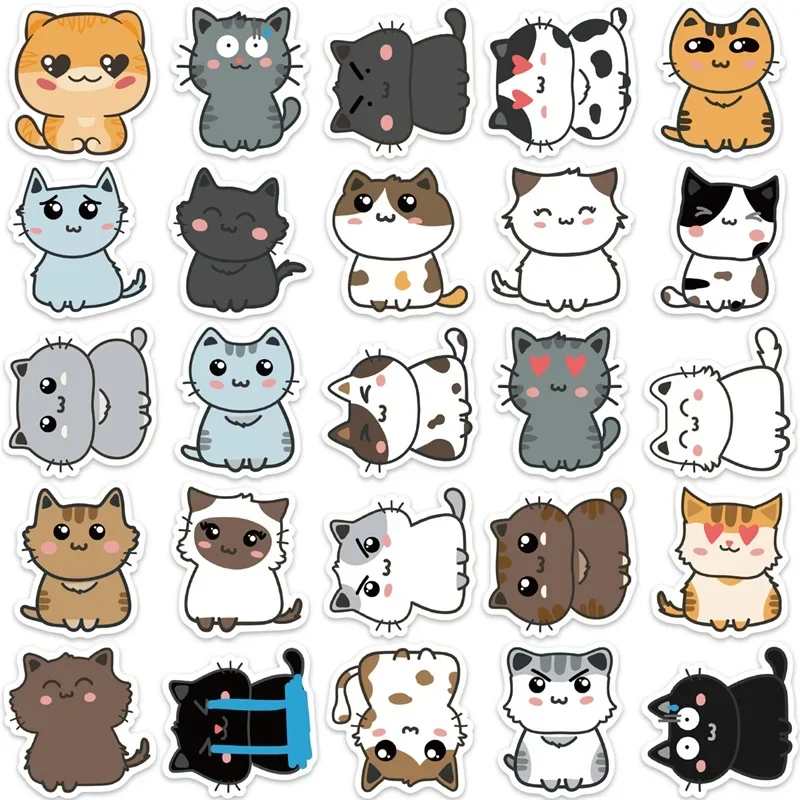 10/30/50PCS Kawaii Cat Sticker Aesthetic PVC Laptop Sketchbook Stationery Decoraction Scrapbooking School Supplies for Kids