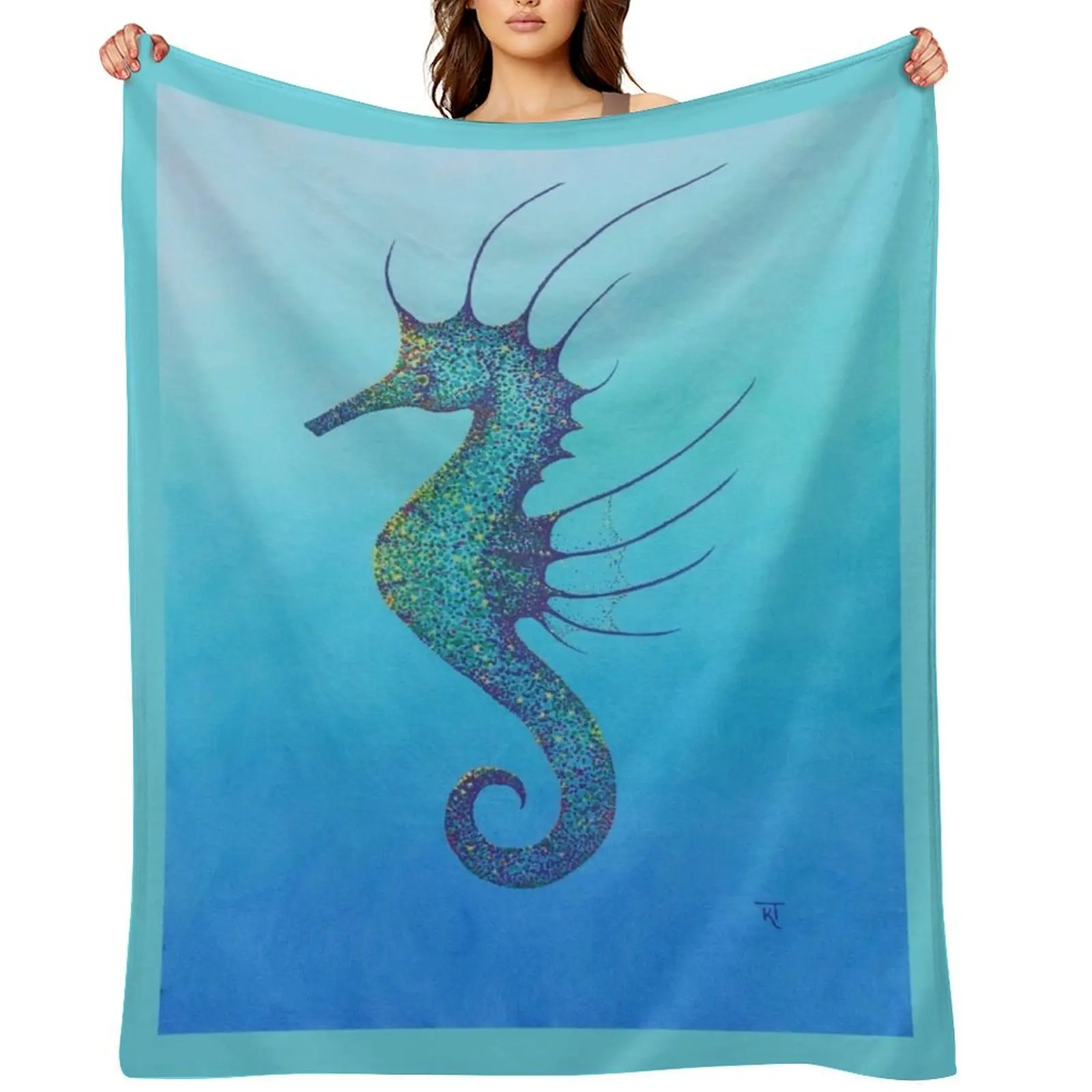 

Aqua Seahorse Throw Blanket valentine gift ideas Multi-Purpose Thin blankets ands Blankets