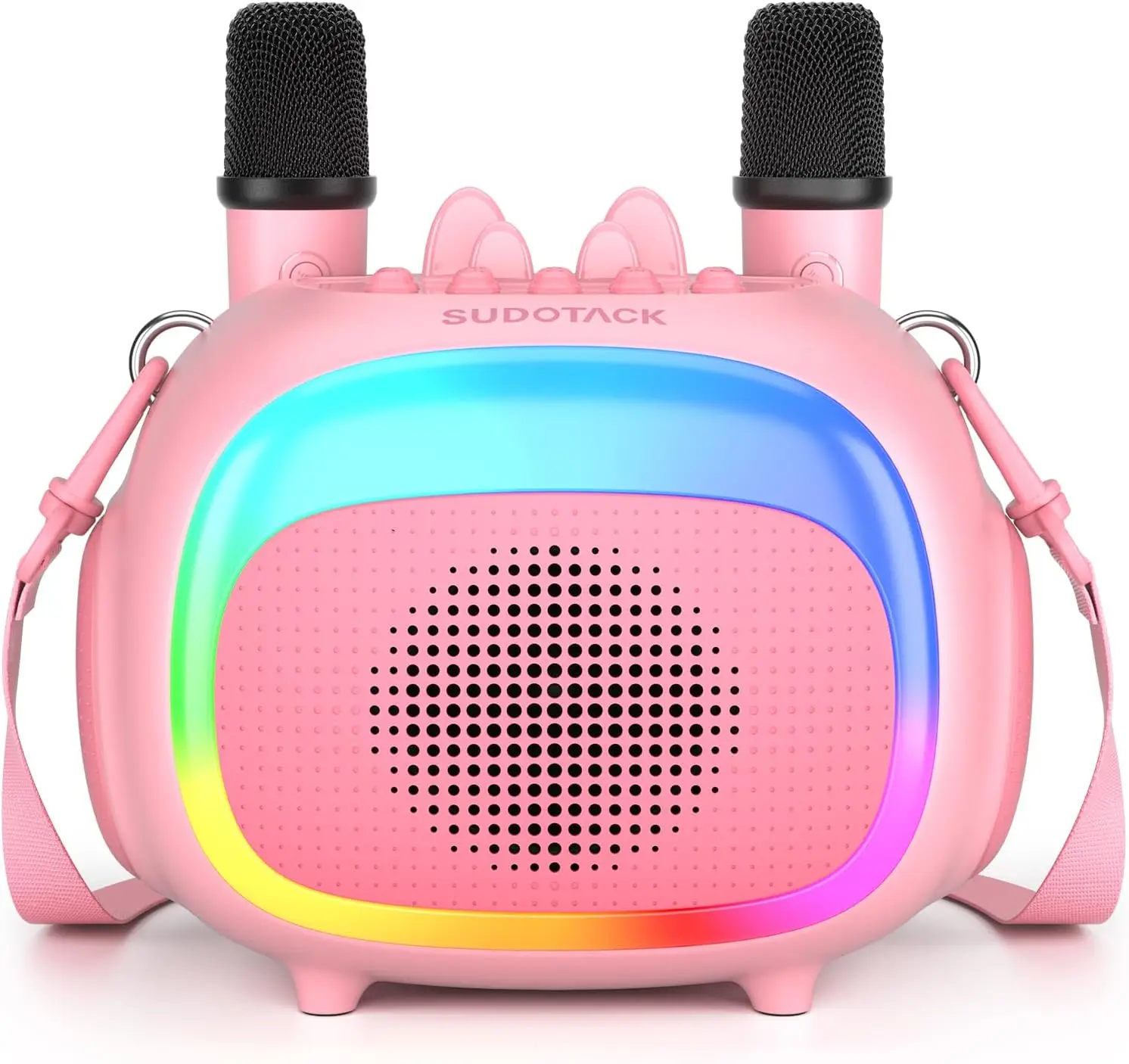 Portable Kids Karaoke Machine with 2 Wireless Microphones & LED Lights, Pink Gift for Girls Ages 4-10