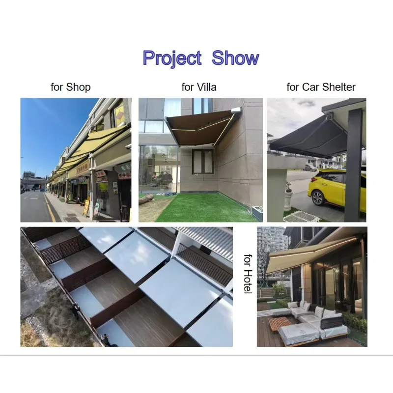 Custom Commercial Folding Arm Cassette Retractable Tarpaulin Terrace Sunshade Awning Balcony Canopy Remote Control