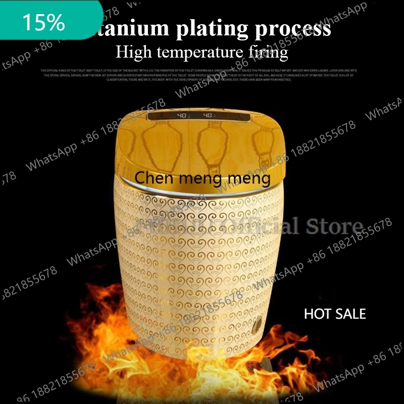 One Piece Golden Smart Toilet Bidet Built In Concealed Cistern Intelligent Toilet Elongated Warm Water Night Light Heated Seat