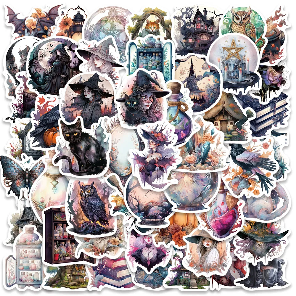 50-100PCS Witchy Gothic Potion Cat Witch Moon Tarot Boho Apothecary Aesthetic Decals Scrapbook Bottle Phone Graffiti Sticker