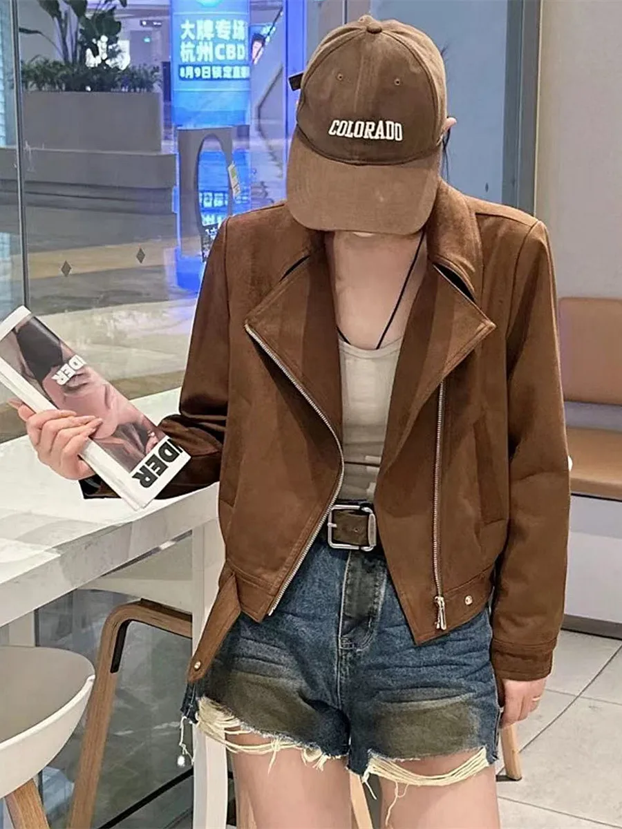

Autumn Winter New Women's Suede Short Coat Stylish Casual Jacket Top