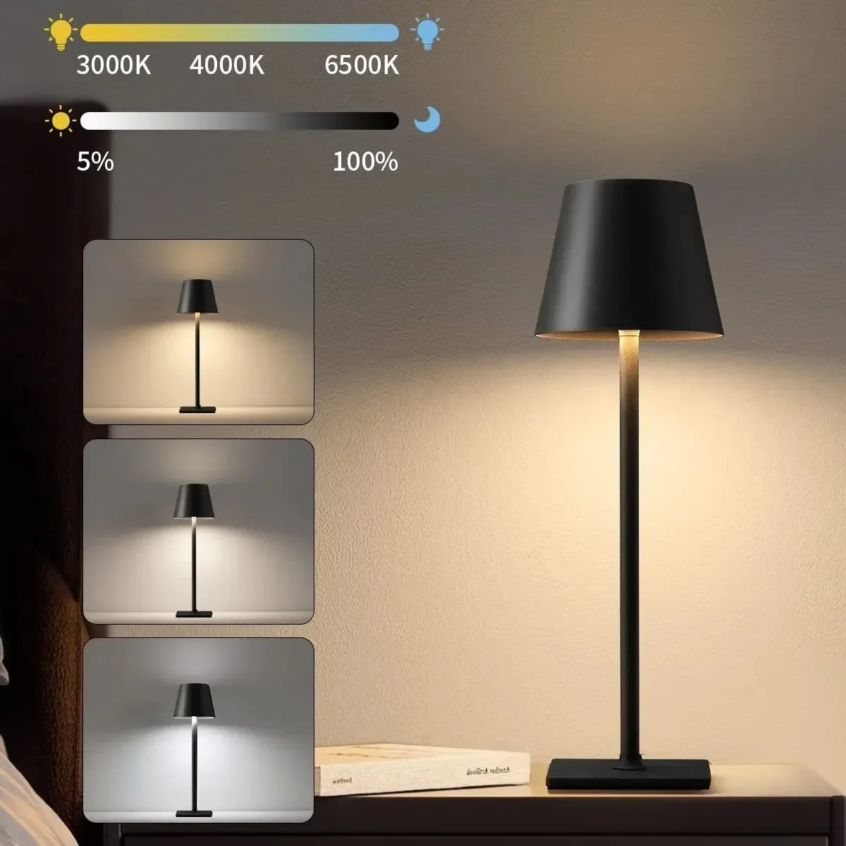 3 Color Temperature  Eye Protection Table Lamp  Control Rechargeable Batter Stepless Dimming  Dining Room/Living Room