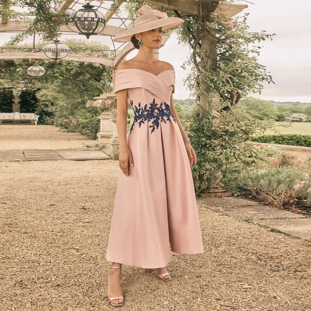 Wedding Guest Dresses New Arrival Off The Shoulder V Neck Lace Applique A Line Ankle Length Mother of The Bride Dress