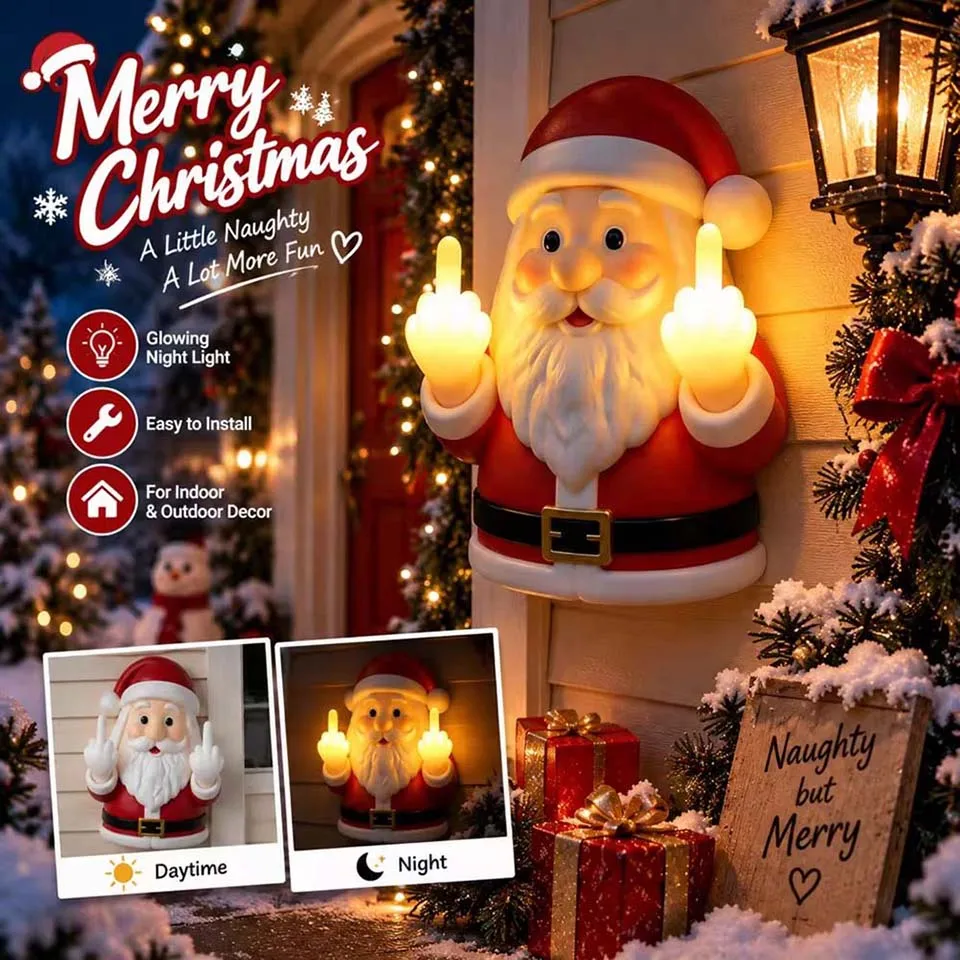 Interesting Glowing Santa Claus Middle Finger Decoration Porch Bedroom Festival DIY Decorative Pendant Party Prop Christmas GifT
