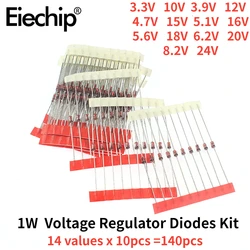 140PCS 1W Zener Diode Kit 3.3V-24V Voltage Regulator Diodes Set 14 Values 3.3V 10V 3.9V 12V 4.7V 15V 5.1V 16V 5.6V 18V 6.2V 20V