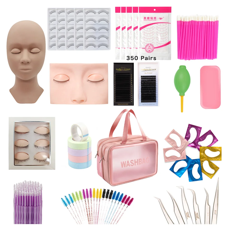 

False Eyelash Extension Kit Mannequin Model Head Eye Pads Brush Tweezer Grafting Eyelash Practice Training Kit Makeup Tools Set