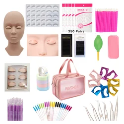 False Eyelash Extension Kit Mannequin Model Head Eye Pads Brush Tweezer Grafting Eyelash Practice Training Kit Makeup Tools Set